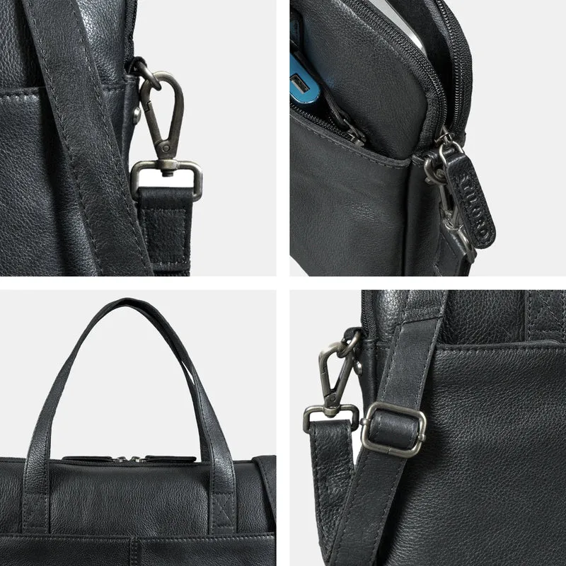 "Leonel" Dünne Leder Herren Laptoptasche 15.6 Zoll mit Gurt & Griff