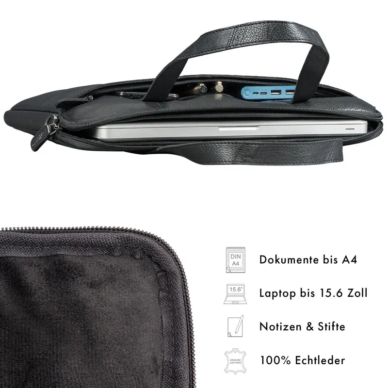 "Leonel" Dünne Leder Herren Laptoptasche 15.6 Zoll mit Gurt & Griff