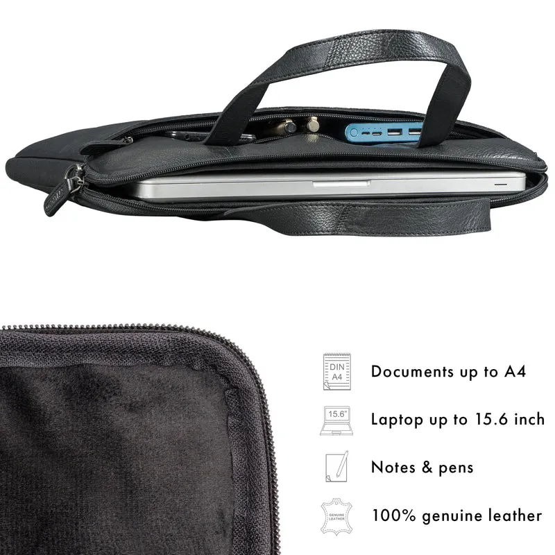 "Leonel" Dünne Leder Herren Laptoptasche 15.6 Zoll mit Gurt & Griff