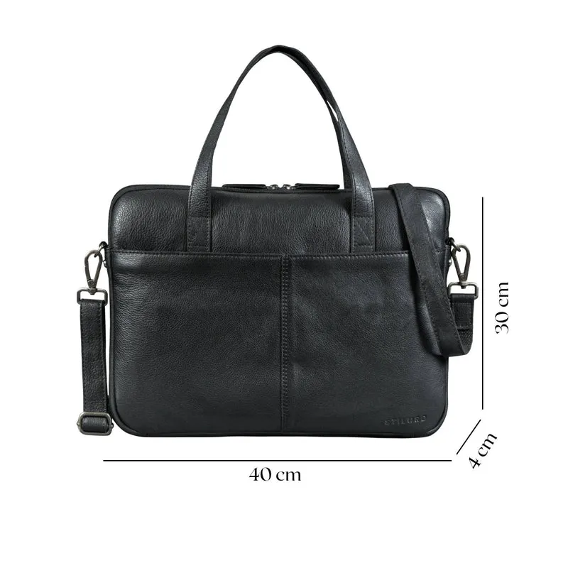 "Leonel" Dünne Leder Herren Laptoptasche 15.6 Zoll mit Gurt & Griff