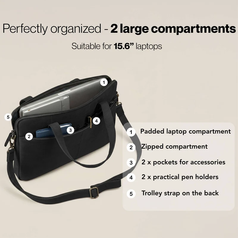 "Leonel" Dünne Leder Herren Laptoptasche 15.6 Zoll mit Gurt & Griff