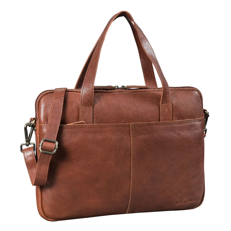 "Leonel" Dünne Leder Herren Laptoptasche 15.6 Zoll mit Gurt & Griff