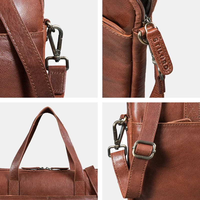 "Leonel" Dünne Leder Herren Laptoptasche 15.6 Zoll mit Gurt & Griff