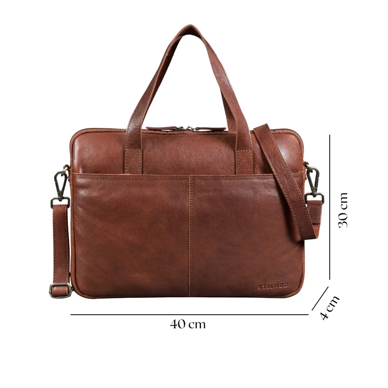"Leonel" Dünne Leder Herren Laptoptasche 15.6 Zoll mit Gurt & Griff