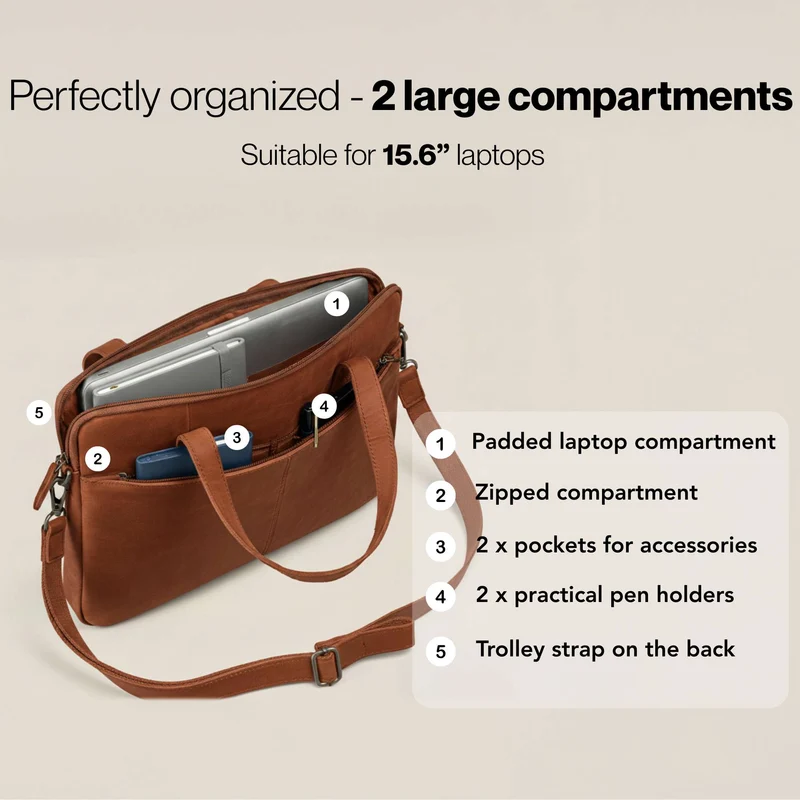 "Leonel" Dünne Leder Herren Laptoptasche 15.6 Zoll mit Gurt & Griff