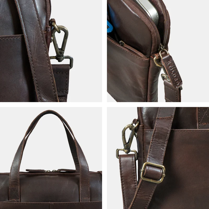 "Leonel" Dünne Leder Herren Laptoptasche 15.6 Zoll mit Gurt & Griff