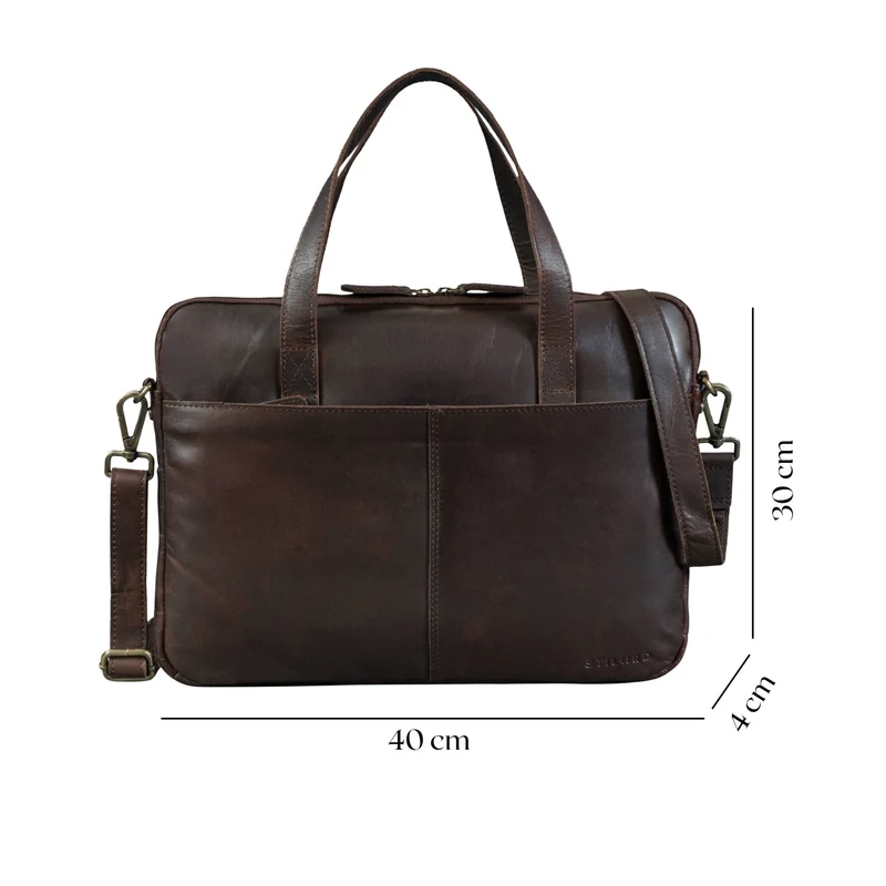 "Leonel" Dünne Leder Herren Laptoptasche 15.6 Zoll mit Gurt & Griff