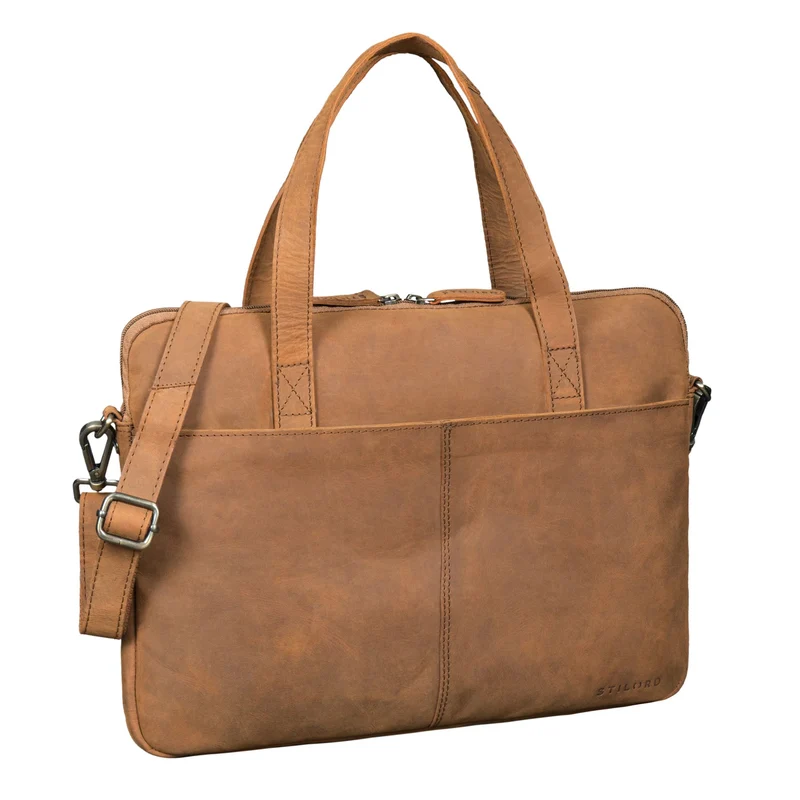 "Leonel" Dünne Leder Herren Laptoptasche 15.6 Zoll mit Gurt & Griff