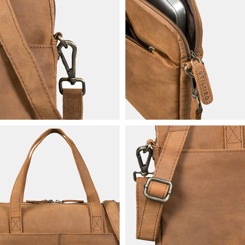 "Leonel" Dünne Leder Herren Laptoptasche 15.6 Zoll mit Gurt & Griff