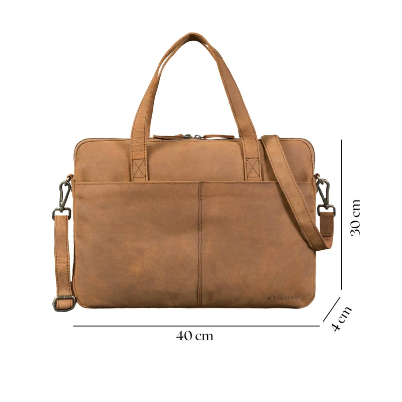 "Leonel" Dünne Leder Herren Laptoptasche 15.6 Zoll mit Gurt & Griff