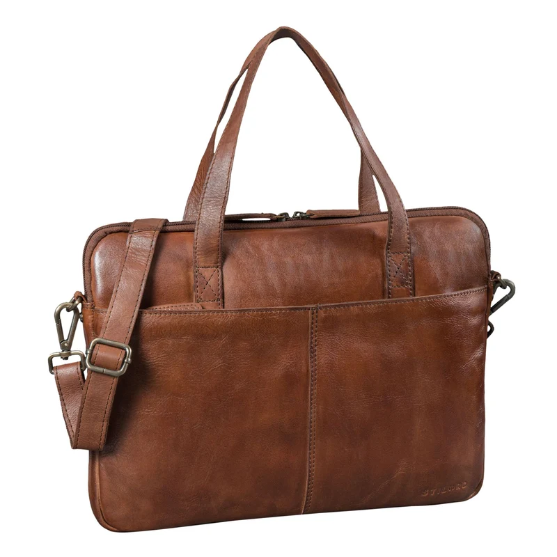 "Leonel" Dünne Leder Herren Laptoptasche 15.6 Zoll mit Gurt & Griff