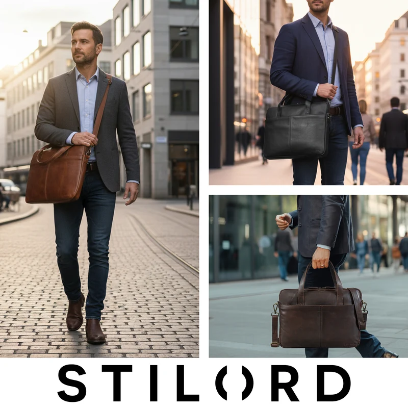 "Leonel" Dünne Leder Herren Laptoptasche 15.6 Zoll mit Gurt & Griff