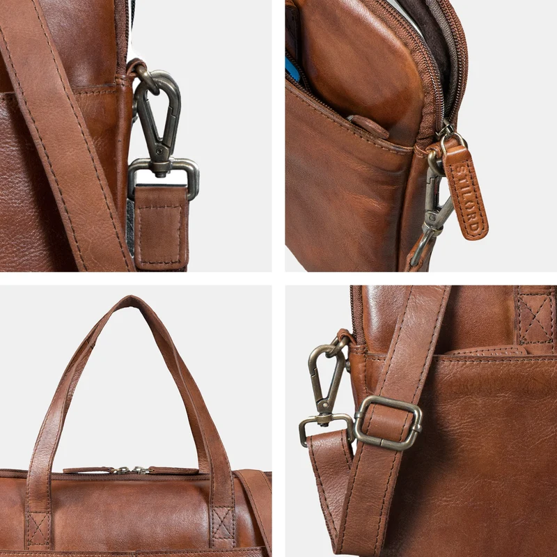 "Leonel" Dünne Leder Herren Laptoptasche 15.6 Zoll mit Gurt & Griff