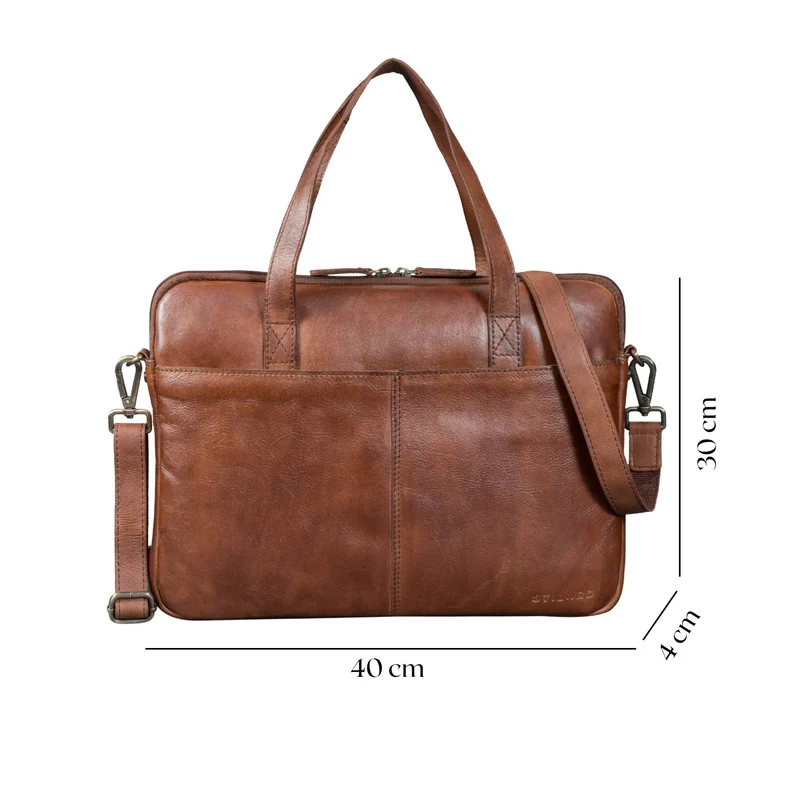 "Leonel" Dünne Leder Herren Laptoptasche 15.6 Zoll mit Gurt & Griff