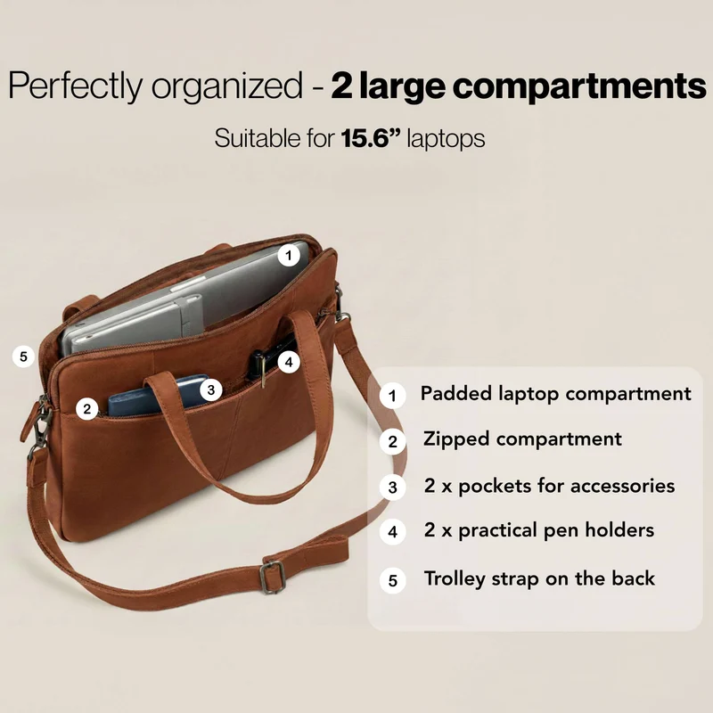 "Leonel" Dünne Leder Herren Laptoptasche 15.6 Zoll mit Gurt & Griff