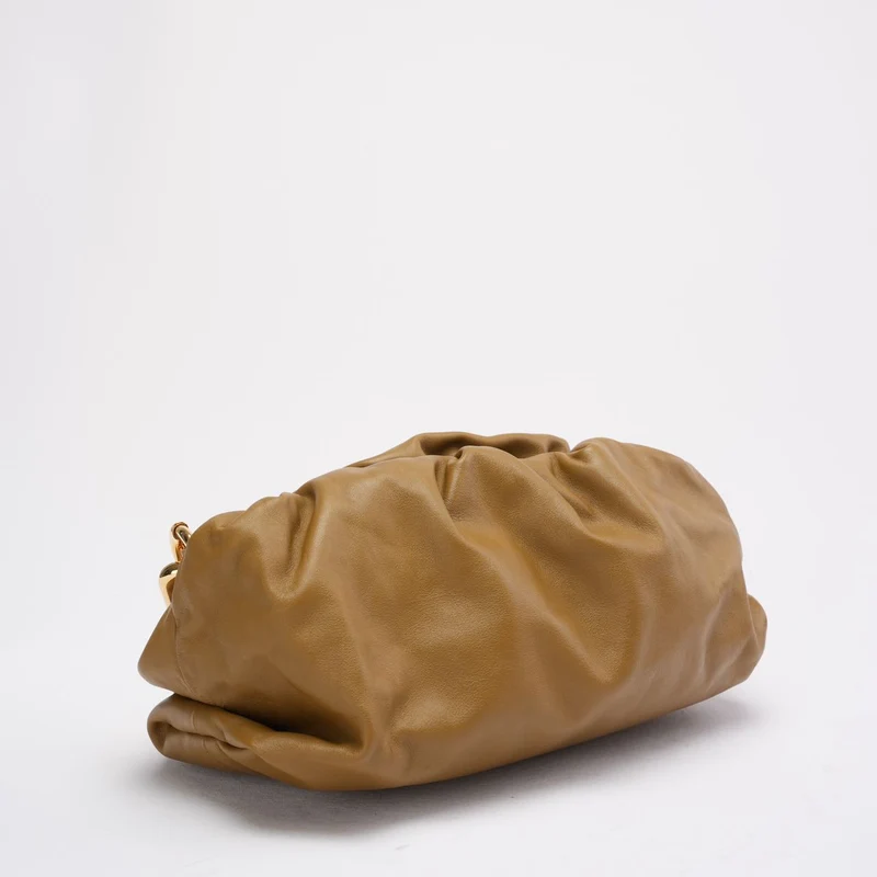 Bottege Veneta Brown The Chain Pouch in Senfgelb