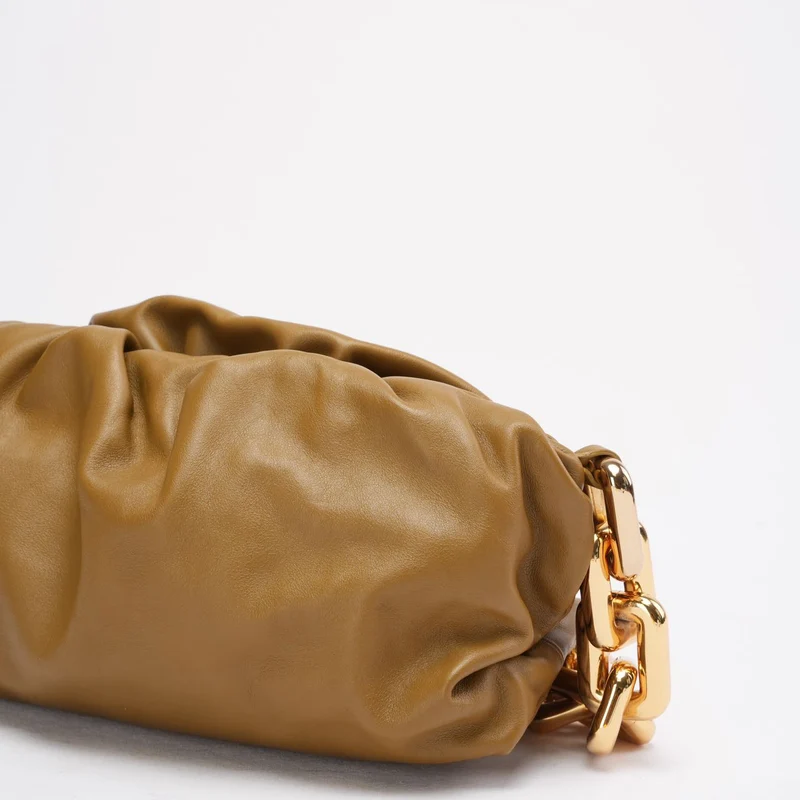 Bottege Veneta Brown The Chain Pouch in Senfgelb