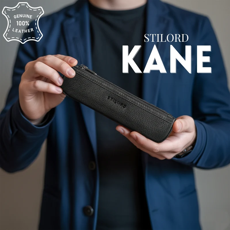 "Kane" Schmales Stifteetui Leder mit Reißverschluss für Büro & Uni