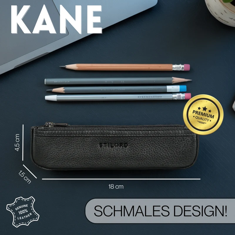"Kane" Schmales Stifteetui Leder mit Reißverschluss für Büro & Uni