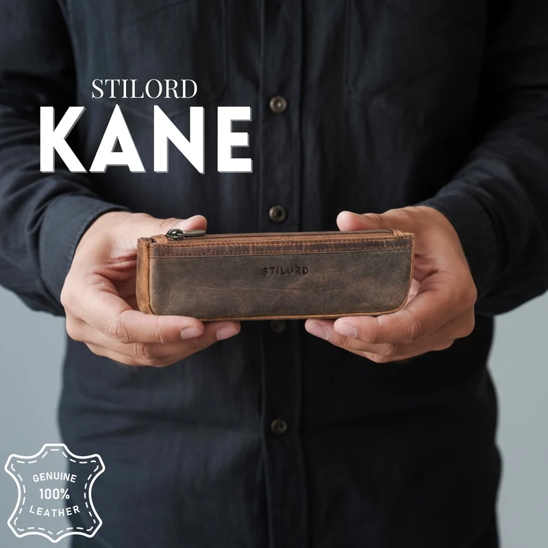 "Kane" Schmales Stifteetui Leder mit Reißverschluss für Büro & Uni