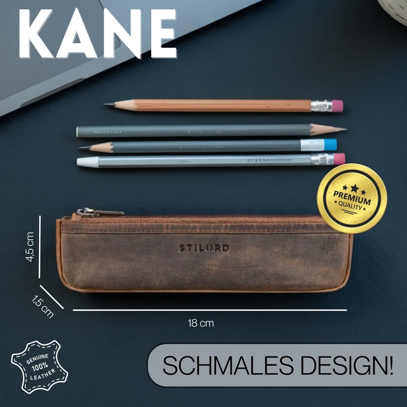 "Kane" Schmales Stifteetui Leder mit Reißverschluss für Büro & Uni