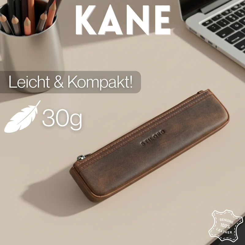 "Kane" Schmales Stifteetui Leder mit Reißverschluss für Büro & Uni