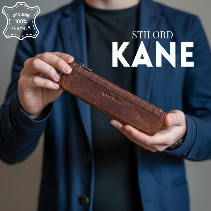 "Kane" Schmales Stifteetui Leder mit Reißverschluss für Büro & Uni