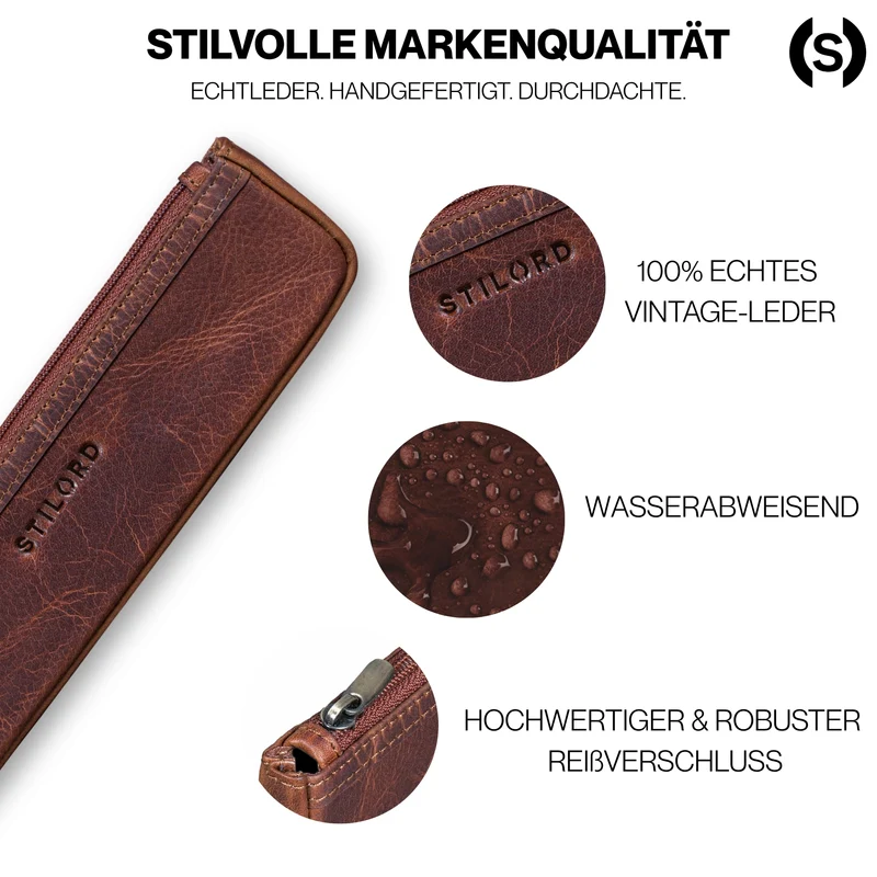 "Kane" Schmales Stifteetui Leder mit Reißverschluss für Büro & Uni