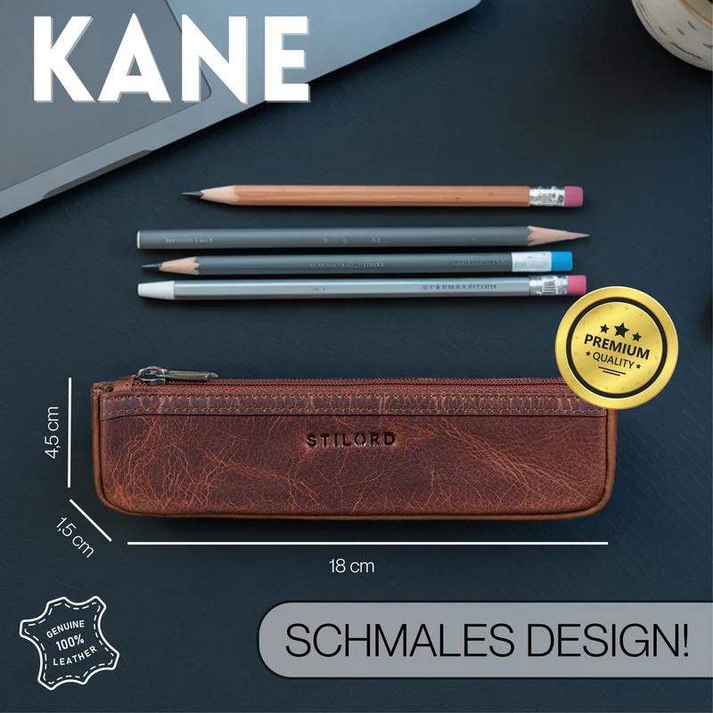 "Kane" Schmales Stifteetui Leder mit Reißverschluss für Büro & Uni