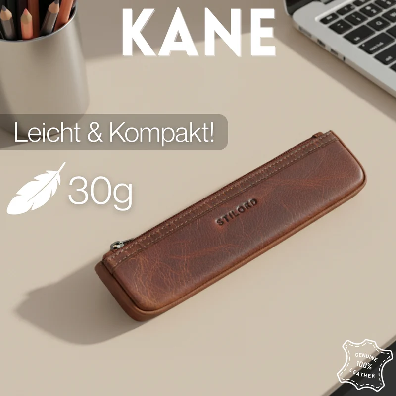 "Kane" Schmales Stifteetui Leder mit Reißverschluss für Büro & Uni