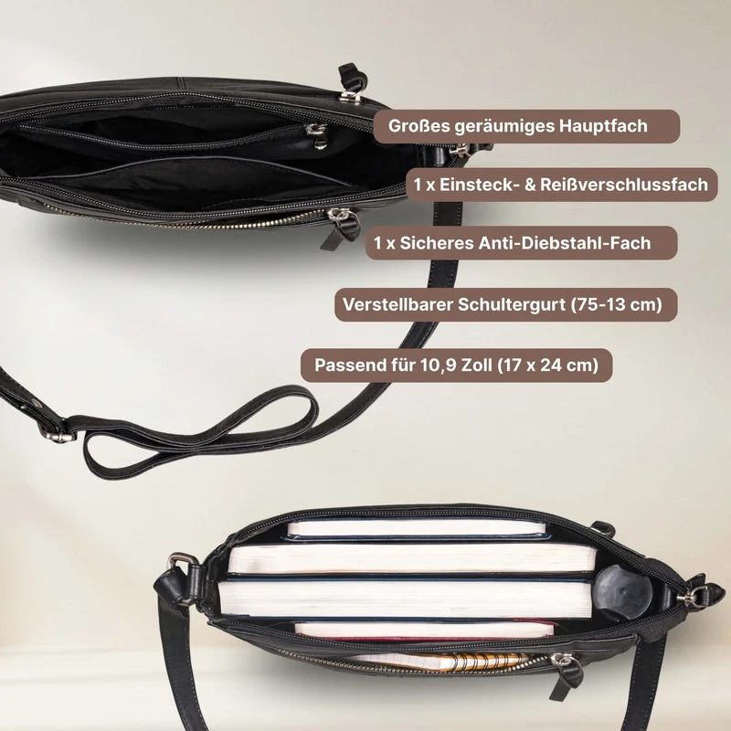 "Philine" Kleine Vintage Leder Handtasche für Damen zum Umhängen