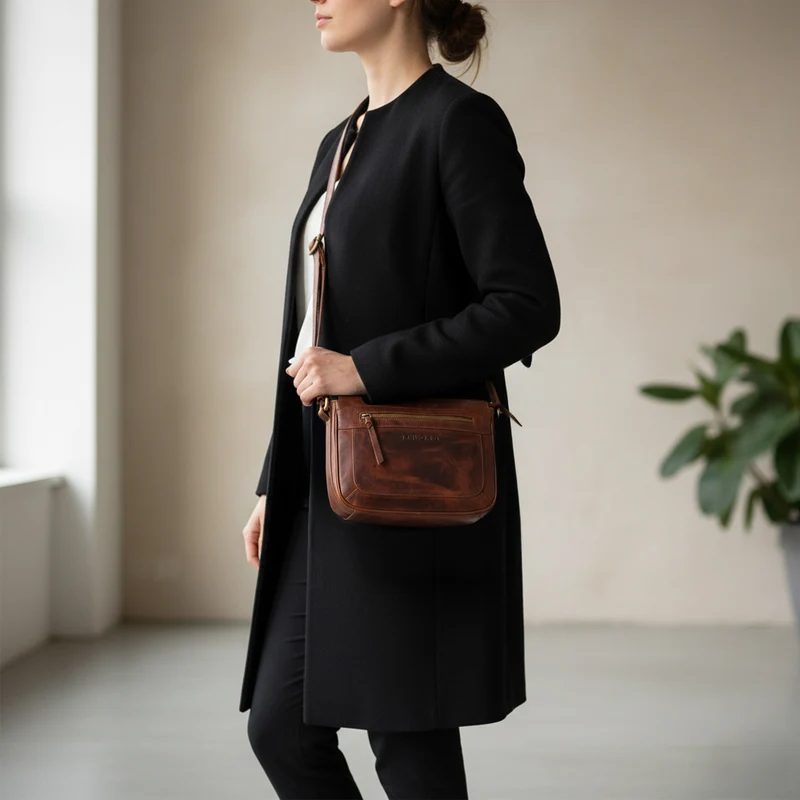 "Philine" Kleine Vintage Leder Handtasche für Damen zum Umhängen