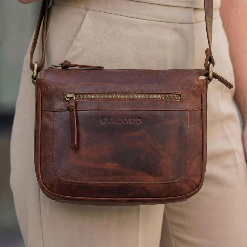 "Philine" Kleine Vintage Leder Handtasche für Damen zum Umhängen