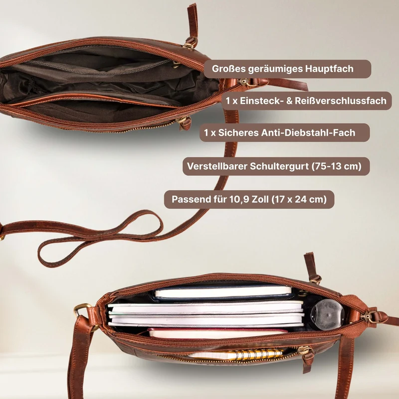 "Philine" Kleine Vintage Leder Handtasche für Damen zum Umhängen
