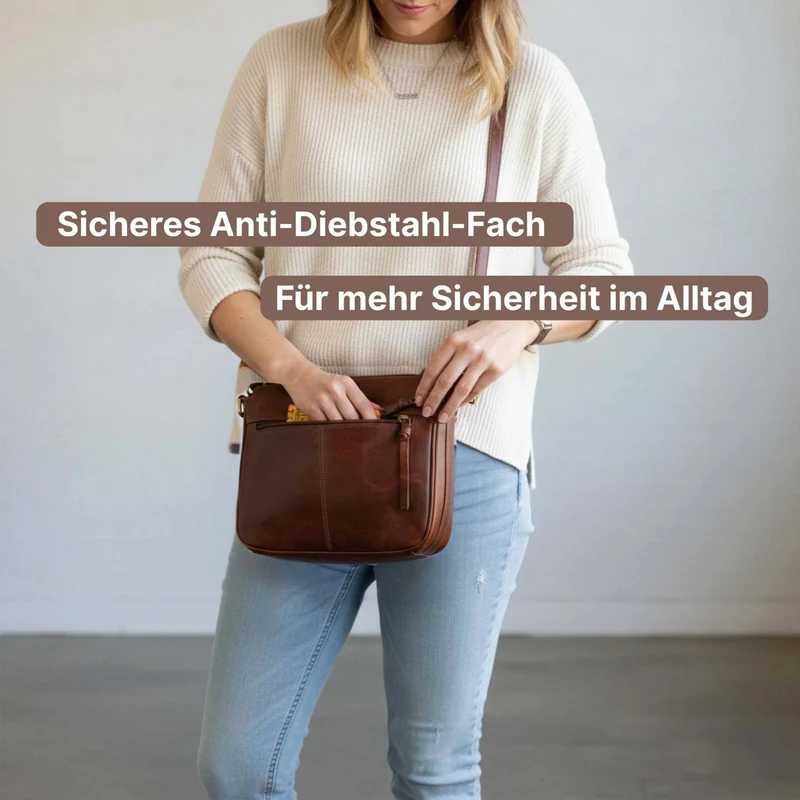 "Philine" Kleine Vintage Leder Handtasche für Damen zum Umhängen