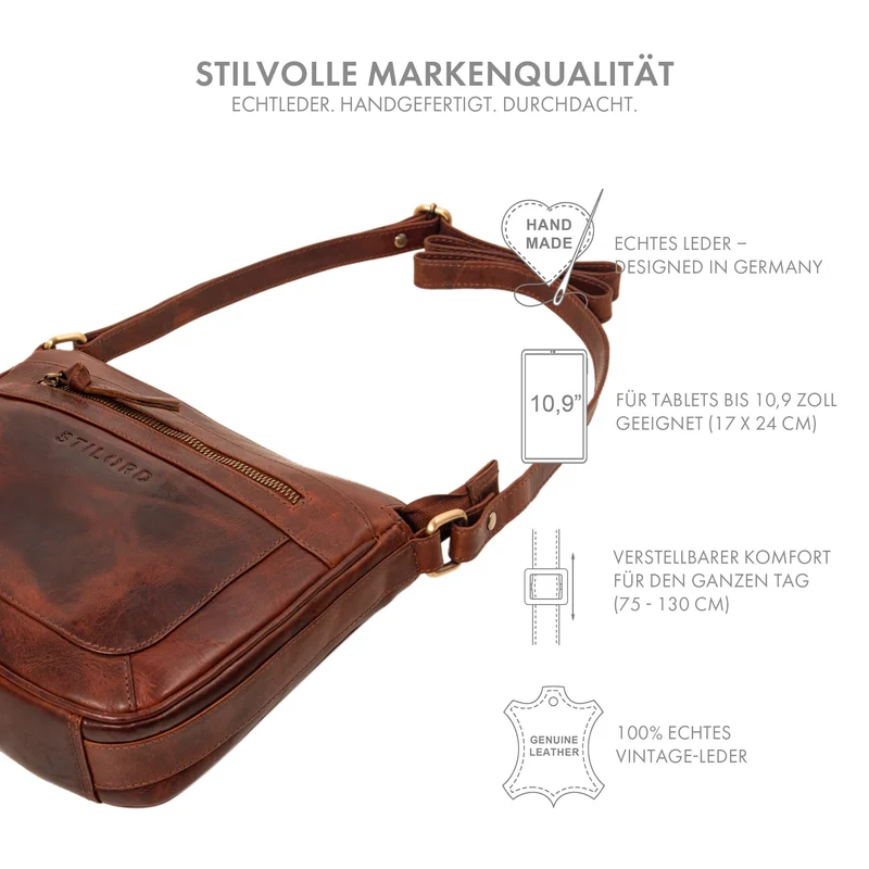 "Philine" Kleine Vintage Leder Handtasche für Damen zum Umhängen