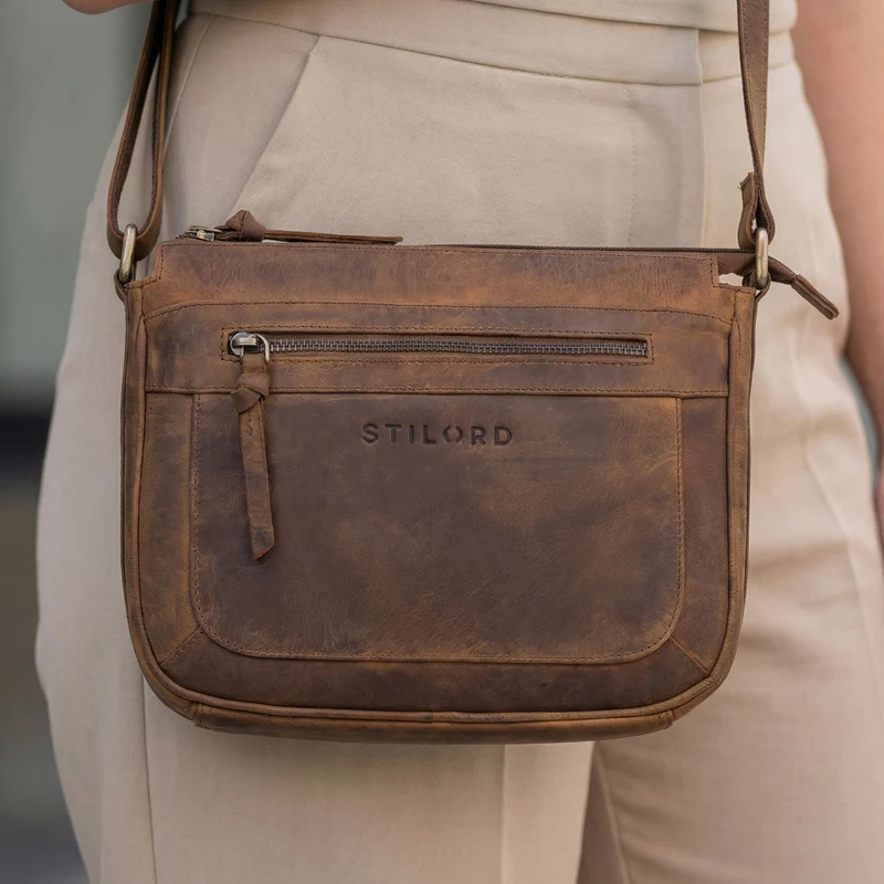 "Philine" Kleine Vintage Leder Handtasche für Damen zum Umhängen