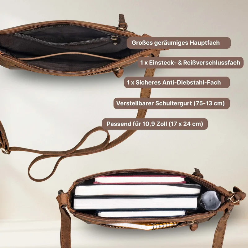 "Philine" Kleine Vintage Leder Handtasche für Damen zum Umhängen