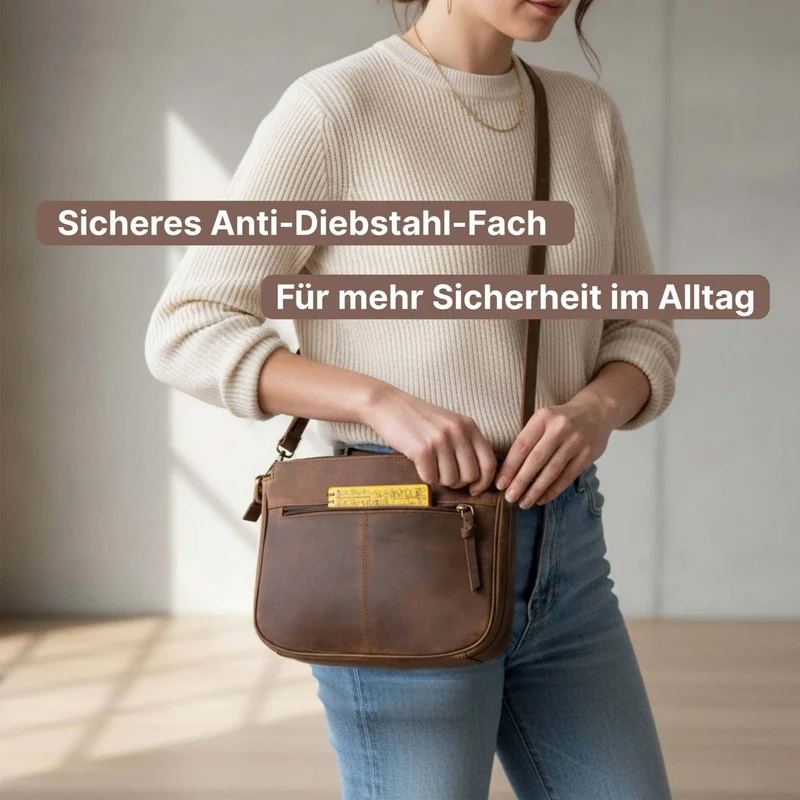 "Philine" Kleine Vintage Leder Handtasche für Damen zum Umhängen