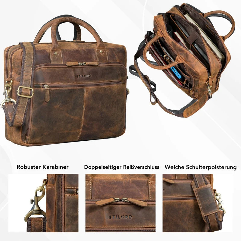 "Jerome" Echtleder Aktentasche Herren mit 16 Zoll Laptopfach