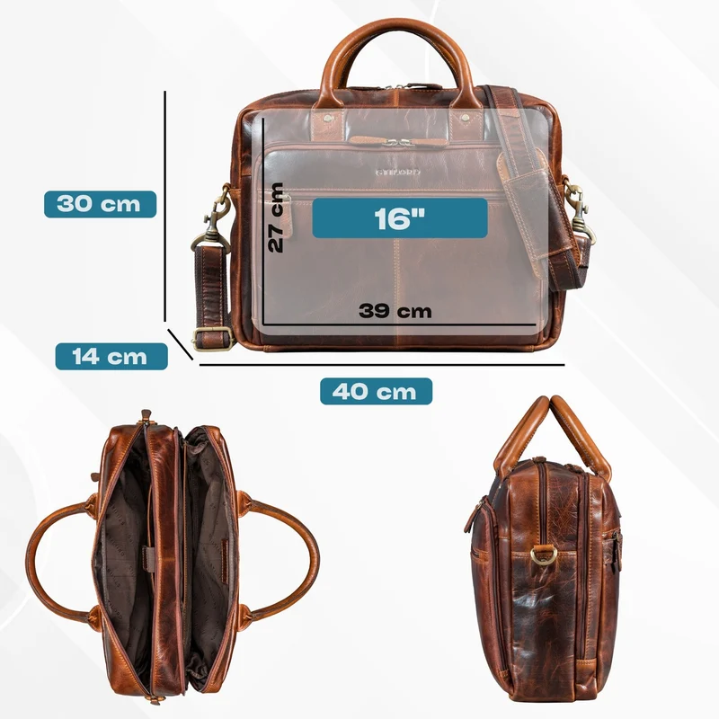 "Jerome" Echtleder Aktentasche Herren mit 16 Zoll Laptopfach