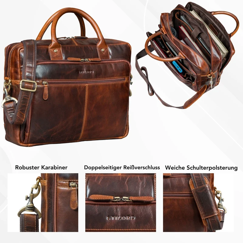 "Jerome" Echtleder Aktentasche Herren mit 16 Zoll Laptopfach