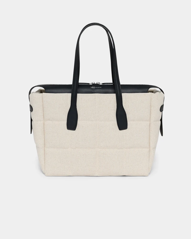 Tela Tote Medium Natural Black Canvas