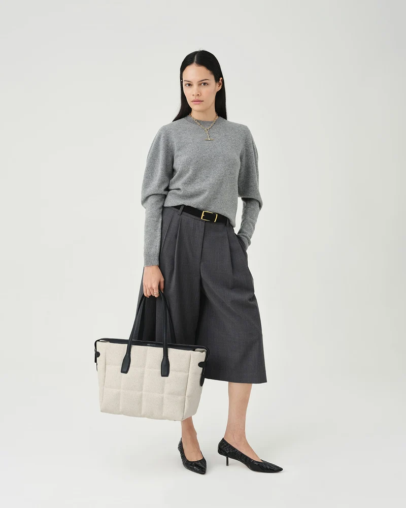 Tela Tote Medium Natural Black Canvas