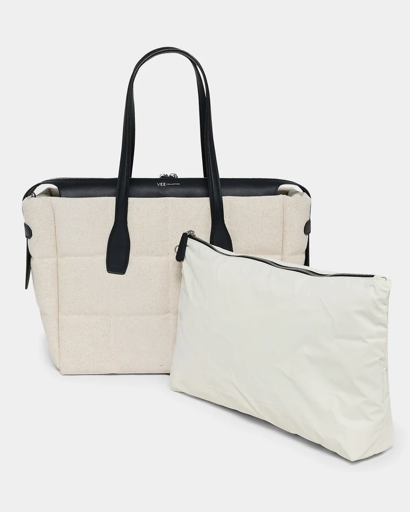 Tela Tote Medium Natural Black Canvas