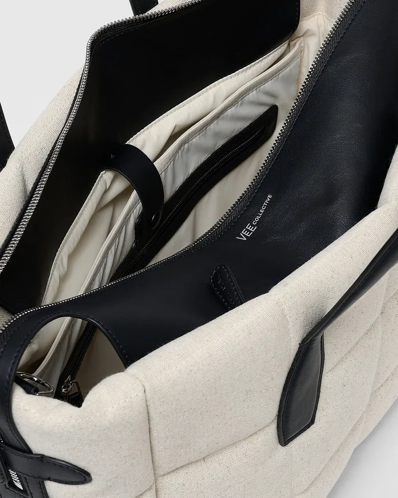 Tela Tote Medium Natural Black Canvas