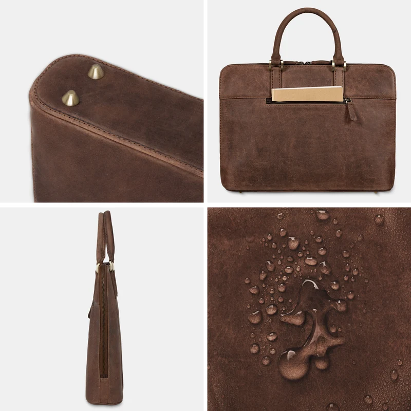 "Leonora" Schmale Aktentasche Damen Leder 15,6 - 16 Zoll Laptoptasche