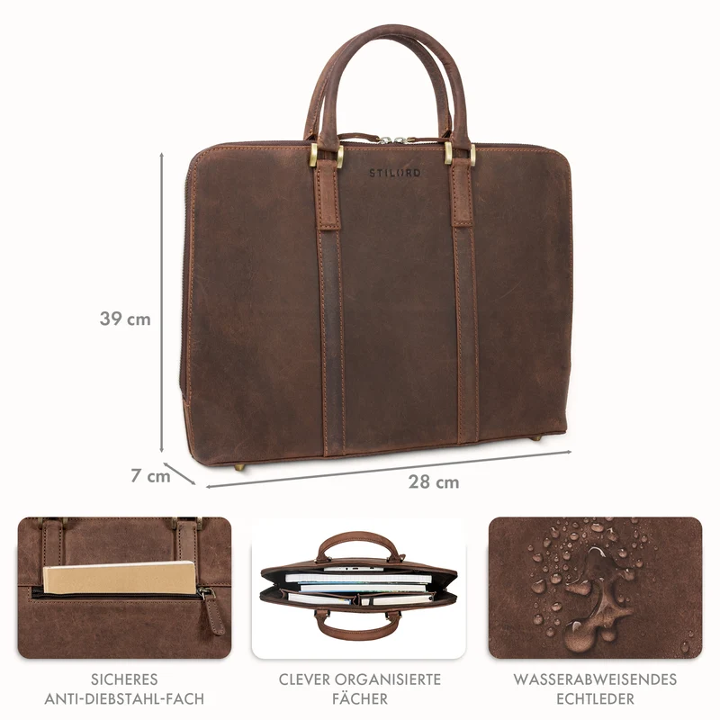 "Leonora" Schmale Aktentasche Damen Leder 15,6 - 16 Zoll Laptoptasche
