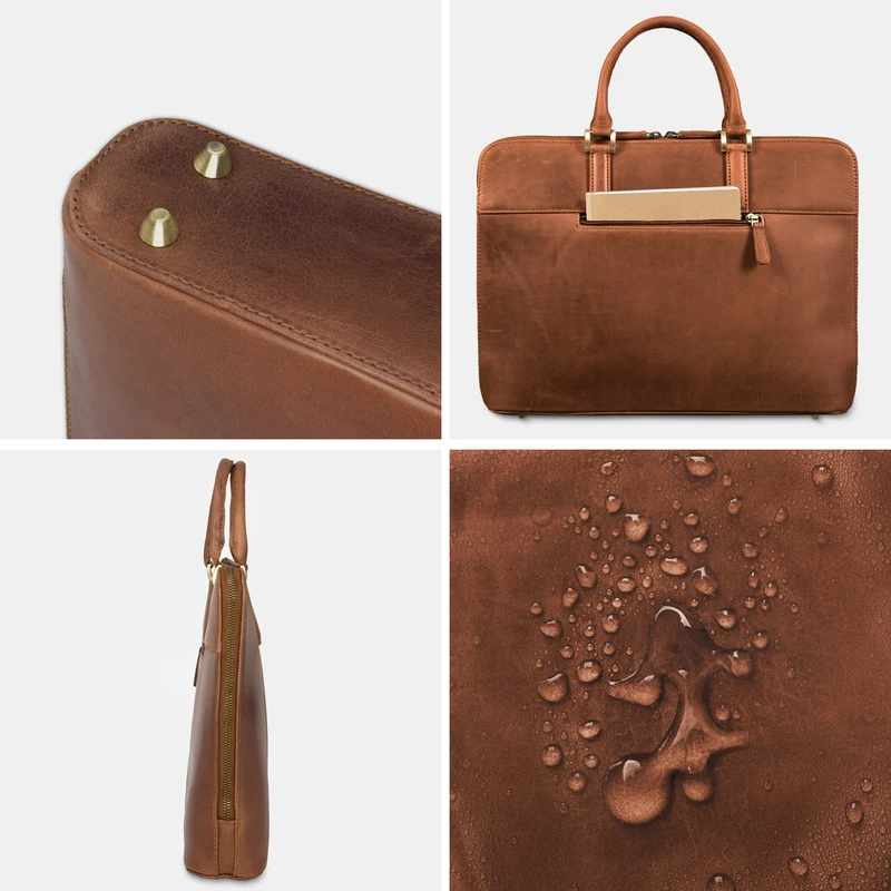 "Leonora" Schmale Aktentasche Damen Leder 15,6 - 16 Zoll Laptoptasche