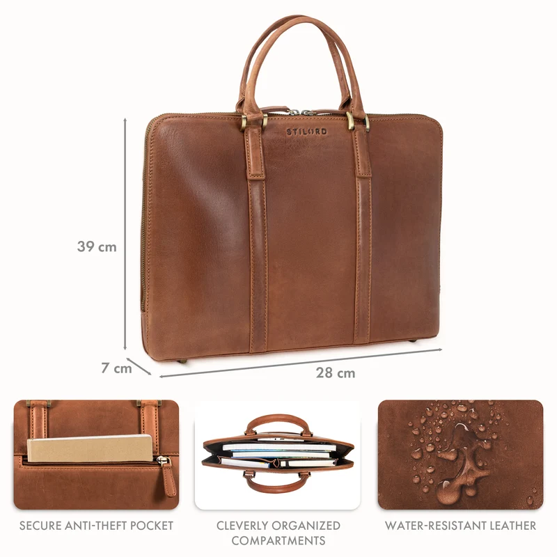 "Leonora" Schmale Aktentasche Damen Leder 15,6 - 16 Zoll Laptoptasche